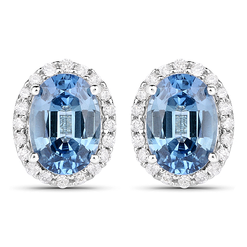 Earrings-2.16 Carat Genuine Blue Sapphire and White Diamond 14K White Gold Earrings
