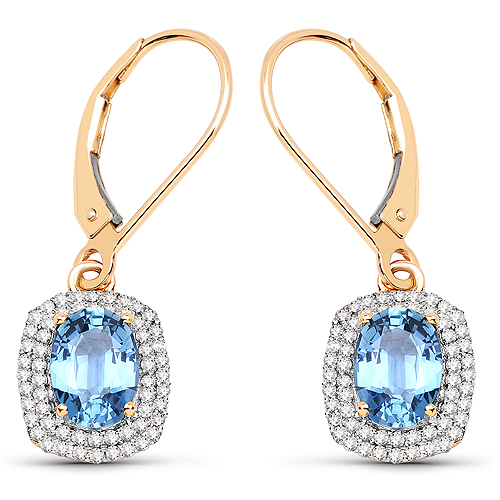 Earrings-2.36 Carat Genuine Blue Sapphire and White Diamond 14K Yellow Gold Earrings