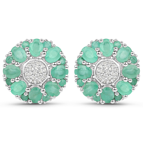 Emerald-2.88 Carat Genuine Emerald and White Topaz .925 Sterling Silver Earrings