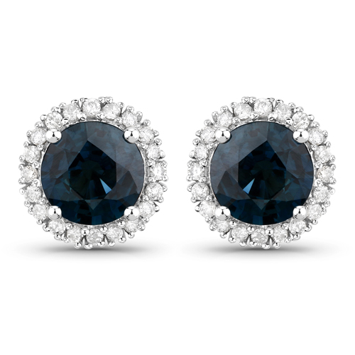 Earrings-2.18 Carat Genuine Blue Sapphire and White Diamond 14K White Gold Earrings