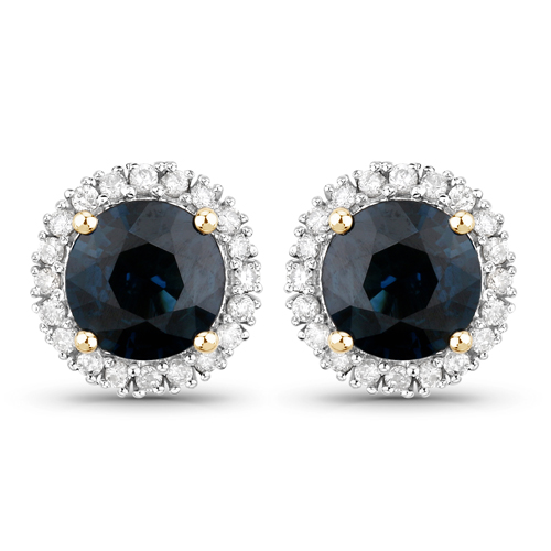 Earrings-2.18 Carat Genuine Blue Sapphire and White Diamond 14K Yellow Gold Earrings