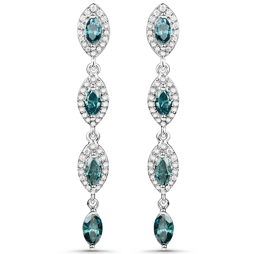 Earrings-2.28 Carat Genuine Blue Diamond and White Diamond 14K White Gold Earrings