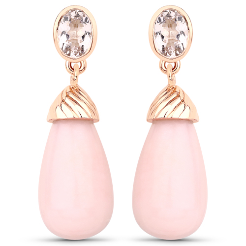 Earrings-27.64 Carat Genuine Pink Opal and Morganite .925 Sterling Silver Earrings