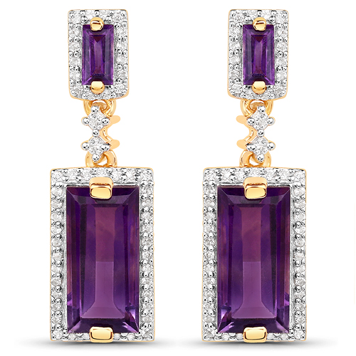 Amethyst-18K Yellow Gold Plated 6.01 Carat Genuine Emerald and White Topaz .925 Sterling Silver Earrings