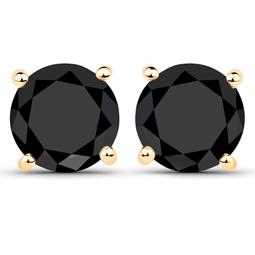 Earrings-5.22 Carat Genuine Black Diamond 14K Yellow Gold Earrings