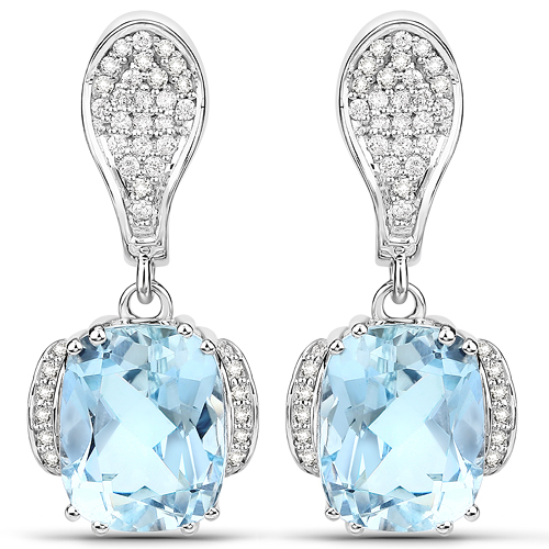 Earrings-6.23 Carat Genuine Aquamarine and White Diamond 14K White Gold Earrings