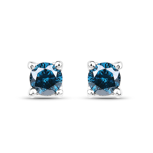 Earrings-0.28 Carat Genuine Blue Diamond .925 Sterling Silver Earrings
