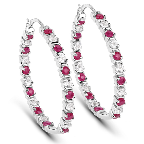 3.16 Carat Genuine Ruby and White Topaz .925 Sterling Silver Earrings