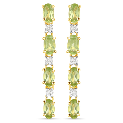 Peridot-18K Yellow Gold Plated 2.08 Carat Genuine Peridot and White Topaz .925 Sterling Silver Earrings