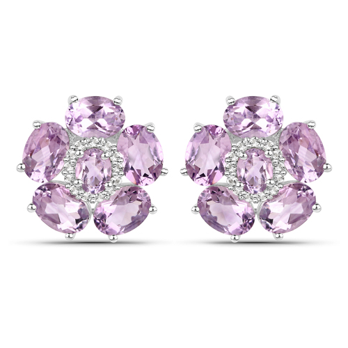 Amethyst-18K White Gold Plated 7.74 Carat Genuine Pink Amethyst and White Topaz .925 Sterling Silver Earrings