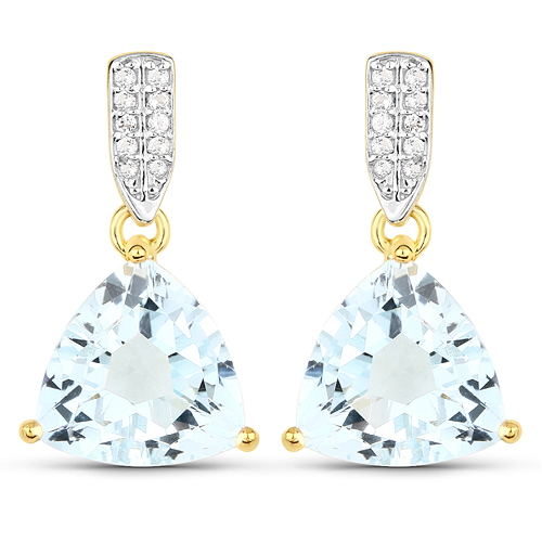 Earrings-18K Yellow Gold Plated 7.10 Carat Genuine Blue Topaz and White Topaz .925 Sterling Silver Earrings