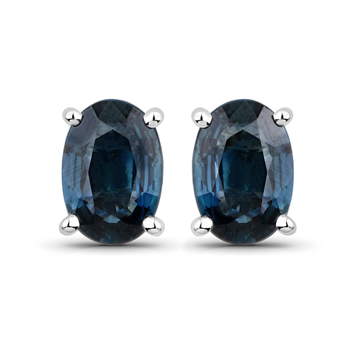 Earrings-0.96 Carat Genuine Blue Sapphire 14K White Gold Earrings