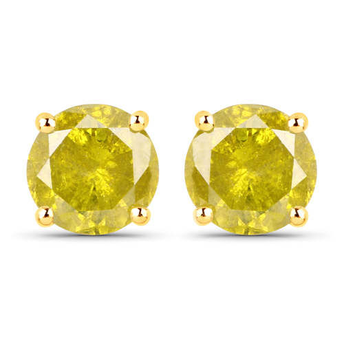 Earrings-1.01 Carat Genuine Yellow Diamond 14K Yellow Gold Earrings (I1-I2)