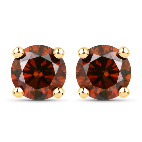 Earrings-1.06 Carat Genuine Red Diamond 14K Yellow Gold Earrings (SI1-SI2)
