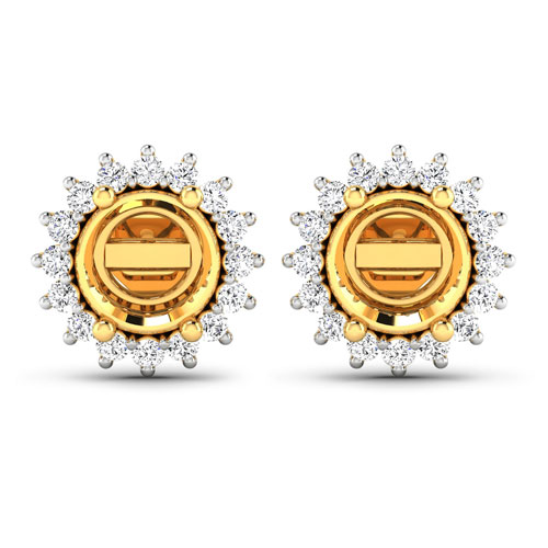 Earrings-0.32 Carat Genuine White Diamond 14K Yellow Gold Semi Mount Earrings - holds 6.00mm Round Gemstones