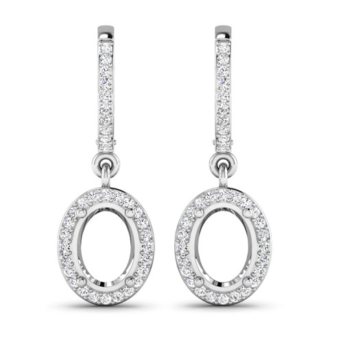 Earrings-0.32 Carat Genuine White Diamond 14K White Gold Semi Mount Earrings - holds 8x6mm Oval Gemstones