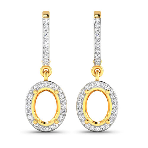 Earrings-0.32 Carat Genuine White Diamond 14K Yellow Gold Semi Mount Earrings - holds 8x6mm Oval Gemstones