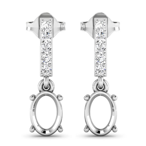 Earrings-0.14 Carat Genuine White Diamond 14K White Gold Semi Mount Earrings - holds 7x5mm Oval Gemstones