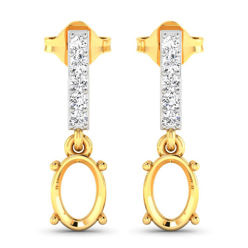 Earrings-0.14 Carat Genuine White Diamond 14K Yellow Gold Semi Mount Earrings - holds 7x5mm Oval Gemstones