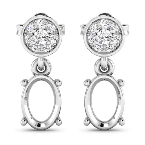 Earrings-0.11 Carat Genuine White Diamond 14K White Gold Semi Mount Earrings - holds 7x5mm Oval Gemstones