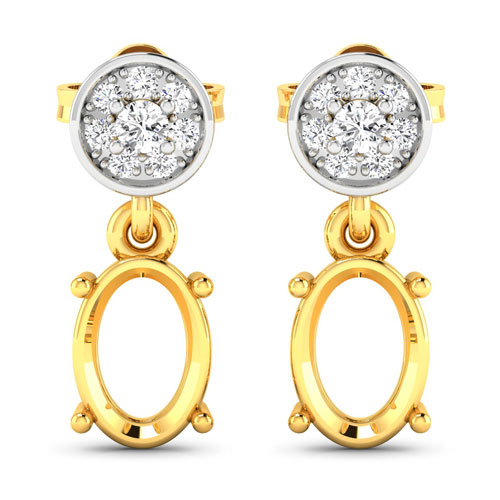 Earrings-0.11 Carat Genuine White Diamond 14K Yellow Gold Semi Mount Earrings - holds 7x5mm Oval Gemstones