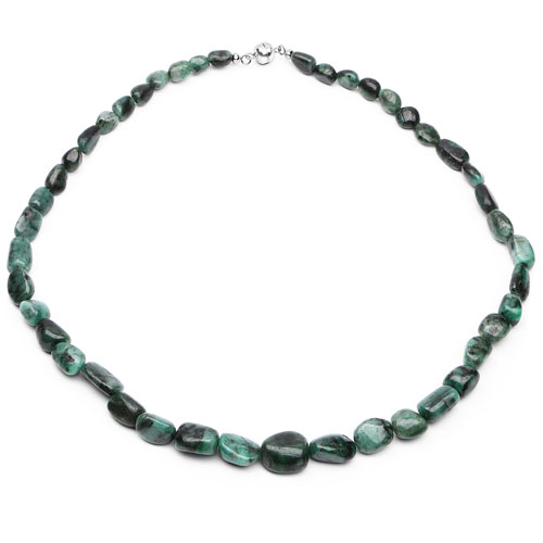 Emerald-372.00 Carat Genuine Emerald .925 Sterling Silver Beads Necklace