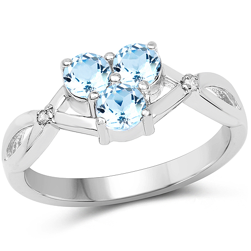 Rings-0.97 Carat Genuine Blue Topaz and White Diamond .925 Sterling Silver Ring