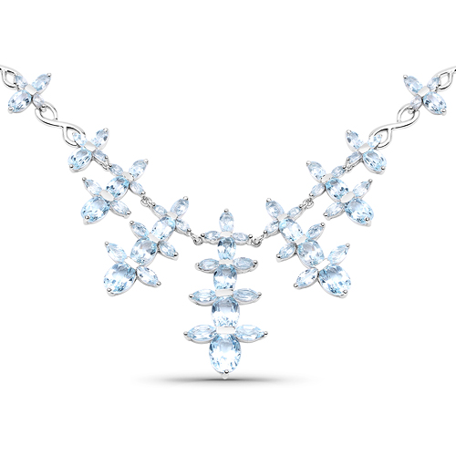 Necklaces-25.15 Carat Genuine Blue Topaz .925 Sterling Silver Necklace