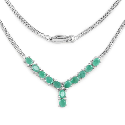 Emerald-1.69 Carat Genuine Emerald and White Diamond .925 Sterling Silver Necklace
