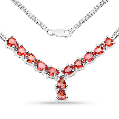 Sapphire-1.81 Carat Genuine Orange Sapphire and White Diamond .925 Sterling Silver Necklace
