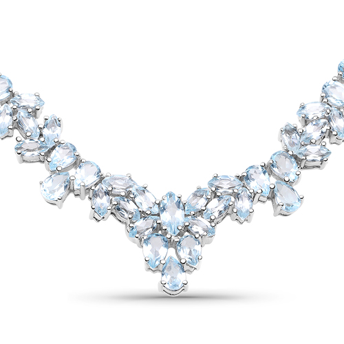 Necklaces-56.18 Carat Genuine Blue Topaz .925 Sterling Silver Necklace