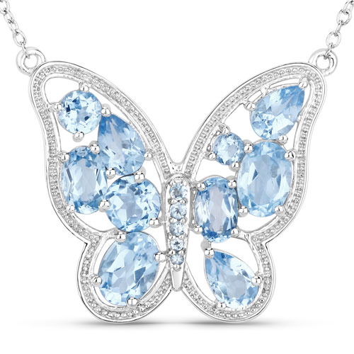 Necklaces-5.54 Carat Genuine Swiss Blue Topaz .925 Sterling Silver Necklace