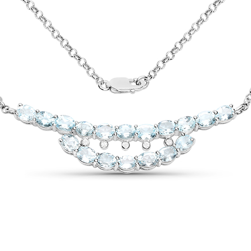 6.51 Carat Genuine Blue Topaz and White Topaz .925 Sterling Silver Necklace