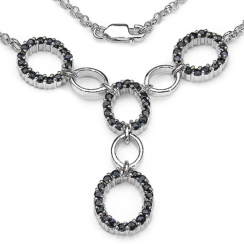 3.00 Carat Genuine Black Sapphire .925 Sterling Silver Necklace