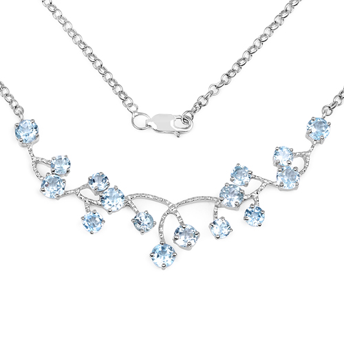 Necklaces-7.36 Carat Genuine Blue Topaz .925 Sterling Silver Necklace