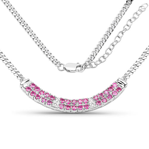 Ruby-2.07 Carat Genuine Ruby and White Diamond .925 Sterling Silver Necklace