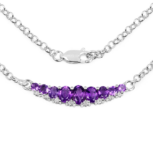 1.88 Carat Genuine Amethyst and White Topaz .925 Sterling Silver Necklace