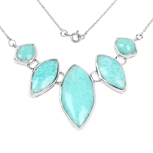 Necklaces-39.35 Carat Genuine Amazonite .925 Sterling Silver Necklace