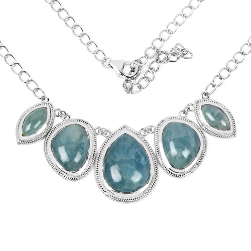 Necklaces-31.15 Carat Genuine Aquamarine .925 Sterling Silver Necklace