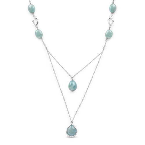29.04 Carat Genuine Aquamarine .925 Sterling Silver Necklace