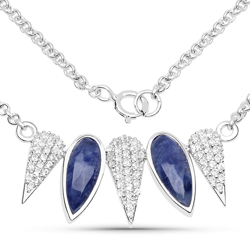 Necklaces-2.46 Carat Genuine Blue Aventurine and White Topaz .925 Sterling Silver Necklace