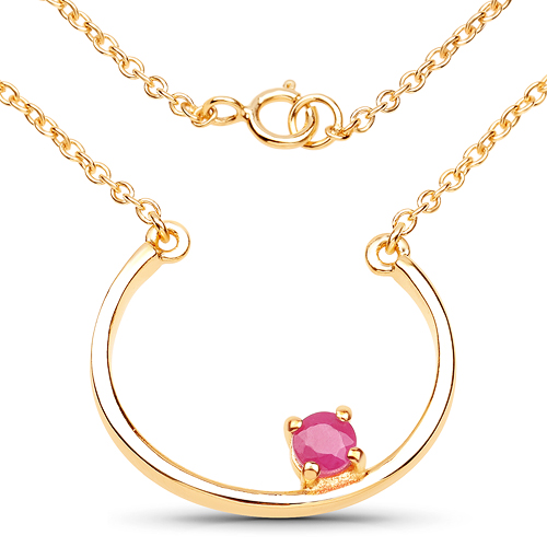 Ruby-18K Yellow Gold Plated 0.30 Carat Genuine Ruby .925 Sterling Silver Necklace