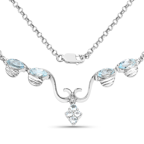 Necklaces-2.96 Carat Genuine Blue Topaz .925 Sterling Silver Necklace