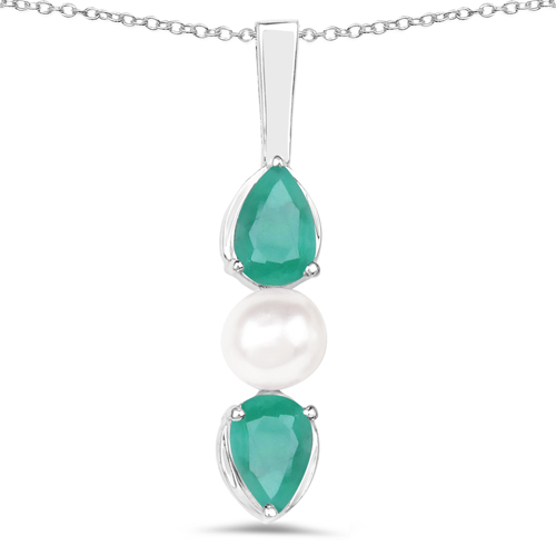 Emerald-1.32 Carat Genuine Emerald and Pearl .925 Sterling Silver Pendant