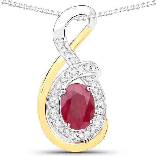 Ruby-0.93 Carat Genuine Ruby and White Diamond .925 Sterling Silver Pendant