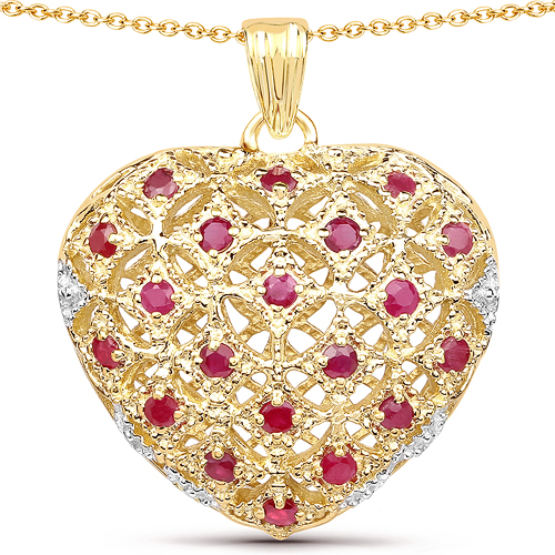 14K Yellow Gold Plated 1.00 Carat Genuine Ruby .925 Sterling Silver Pendant