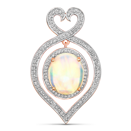 Opal-5.69 Carat Genuine Ethiopian Opal and White Diamond 14K Rose Gold Pendant