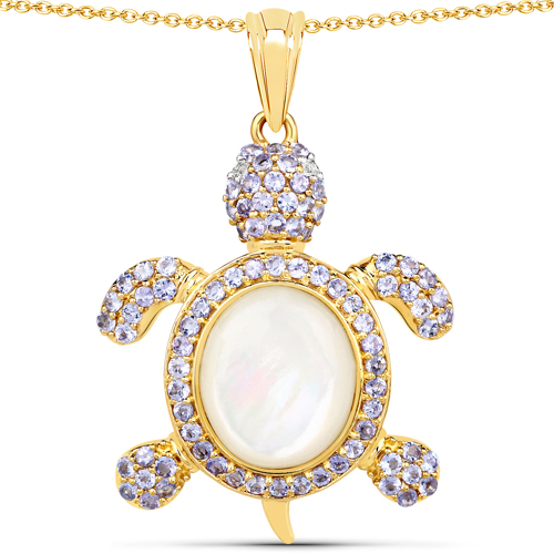 Pearl-6.90 Carat Genuine Pearl Of Mother, Tanzanite and White Topaz .925 Sterling Silver Pendant