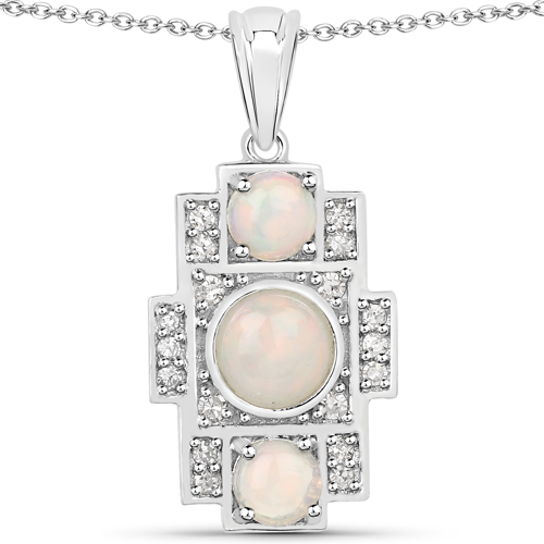 Opal-1.19 Carat Genuine Ethiopian Opal and White Diamond .925 Sterling Silver Pendant