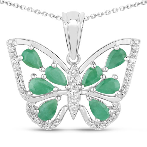 Emerald-1.91 Carat Genuine Emerald and White Zircon .925 Sterling Silver Pendant
